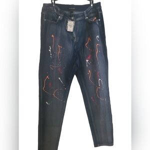 Ashley Stewart Artistic Blue and Red Straight Leg Jeans